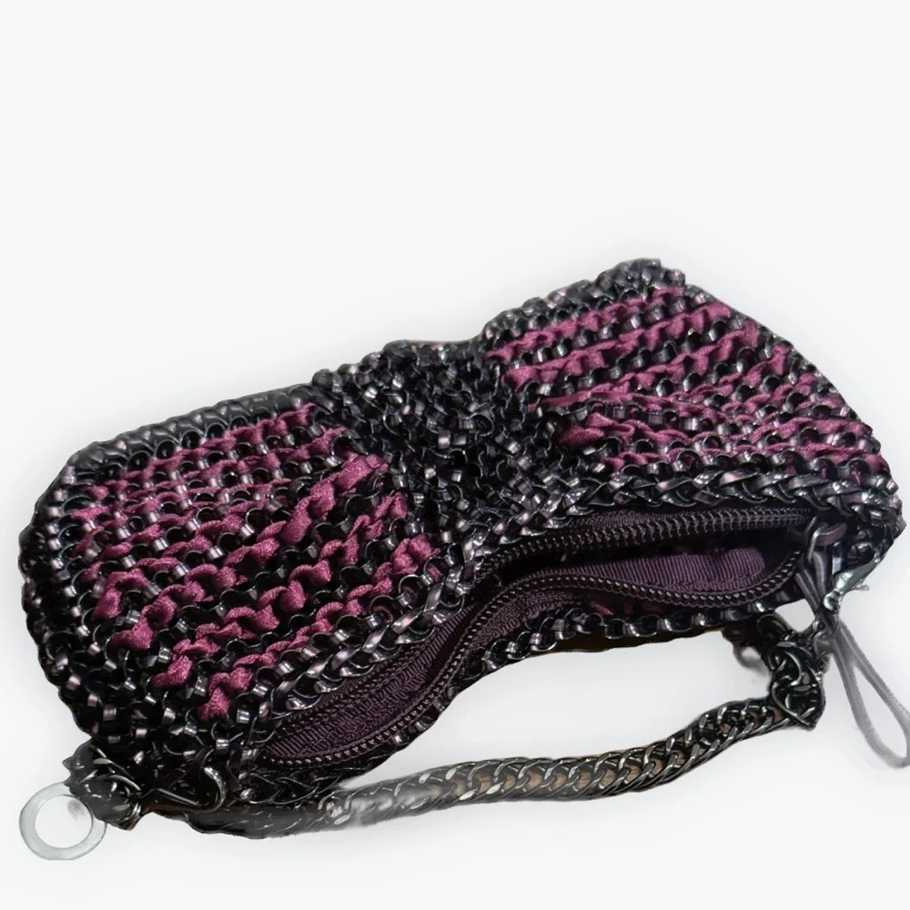 Braided Bow Wristlet Clutch in Pink and Black - Picture 2 of 4